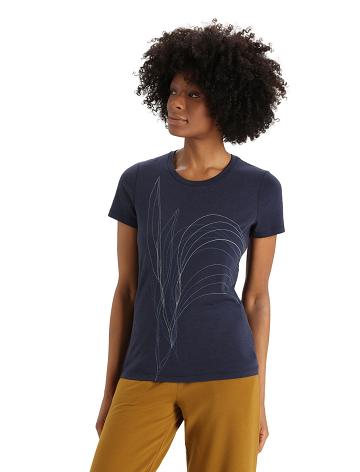 Midnight Navy Women's Icebreaker Merino Central Classic Short Sleeve Leaf T Shirts | USA 1559JPQJ